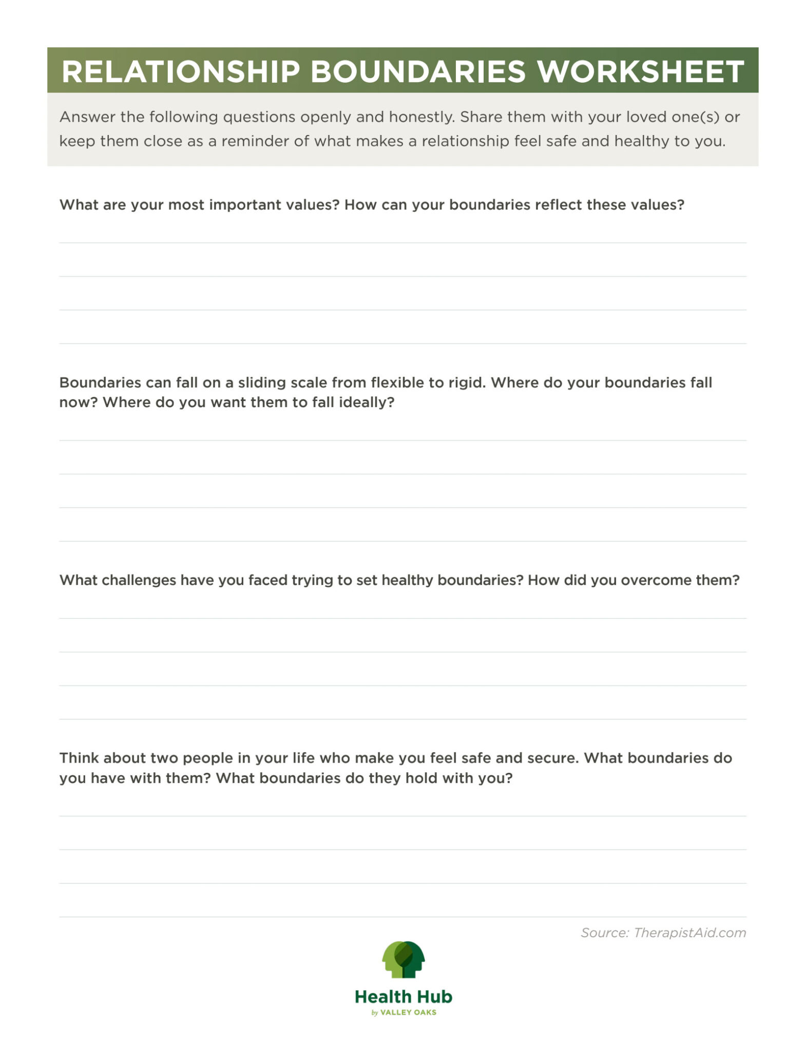 Relationship Boundaries Worksheet - Valley Oaks Health